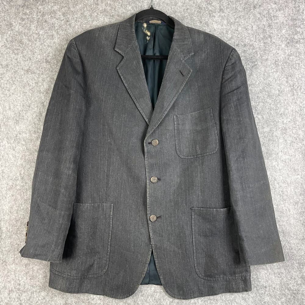 Vintage Brooks Brothers 346 Blazer Sport Coat Mens 42R Gray Linen 3 Button FLAWS